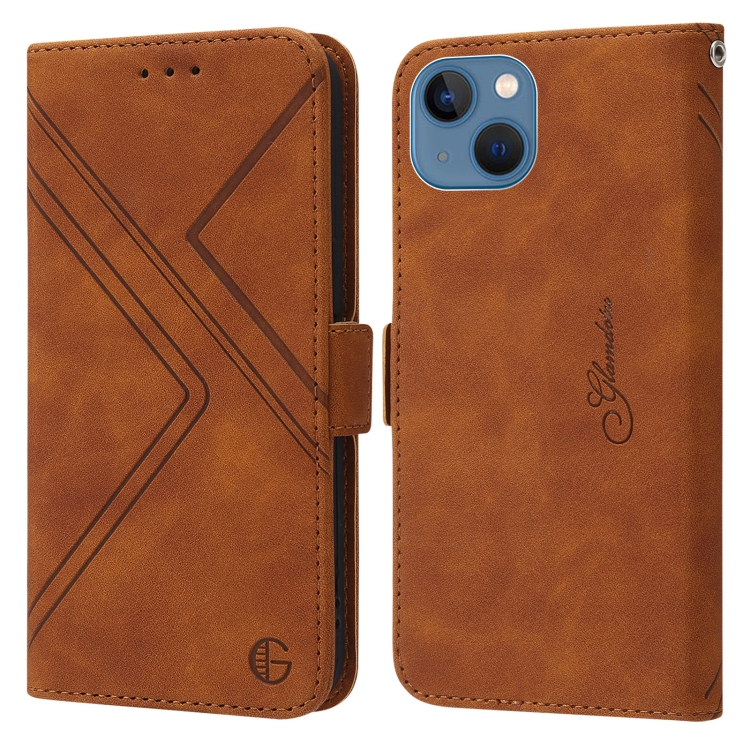 

RFID Geometric Line Flip Leather Phone Case For iPhone 14 / 13(Brown)