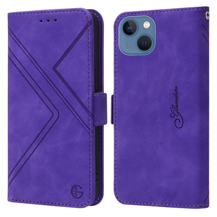 

RFID Geometric Line Flip Leather Phone Case For iPhone 14 / 13(Purple)