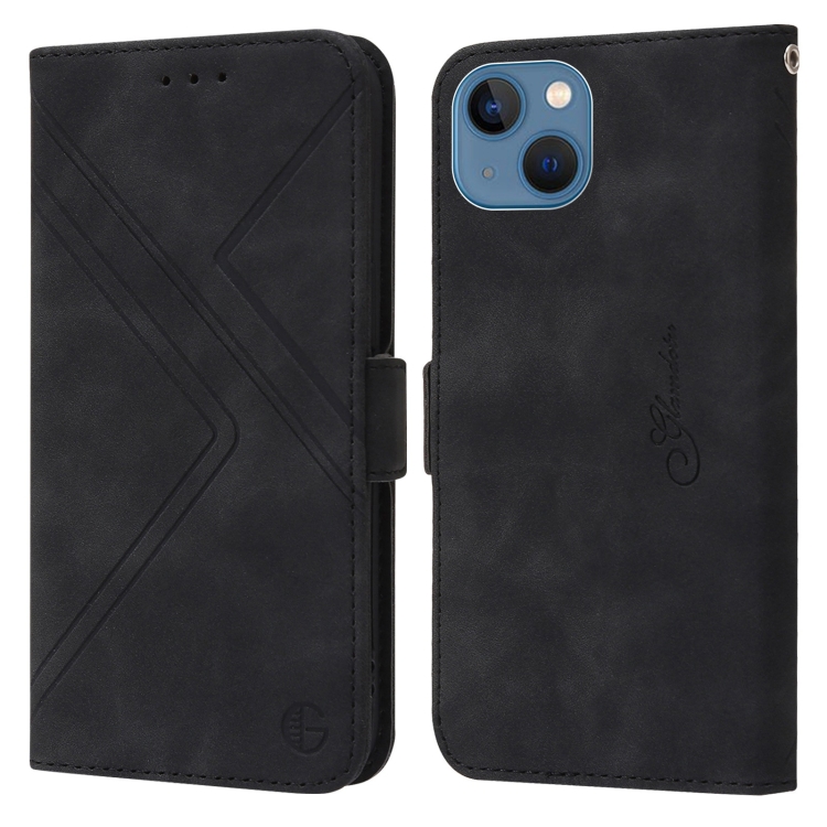 

RFID Geometric Line Flip Leather Phone Case For iPhone 14 Max(Black)