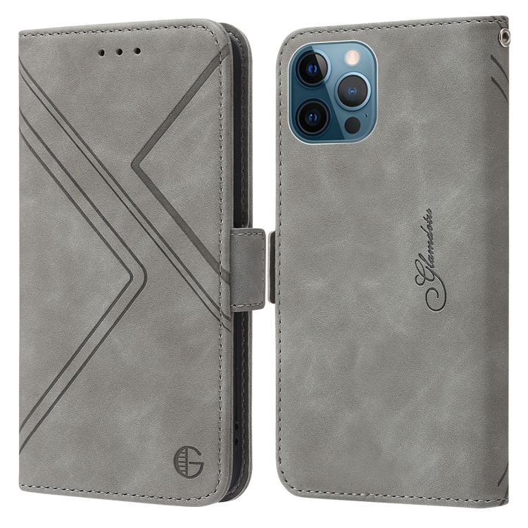 

RFID Geometric Line Flip Leather Phone Case For iPhone 14 Pro(Grey)