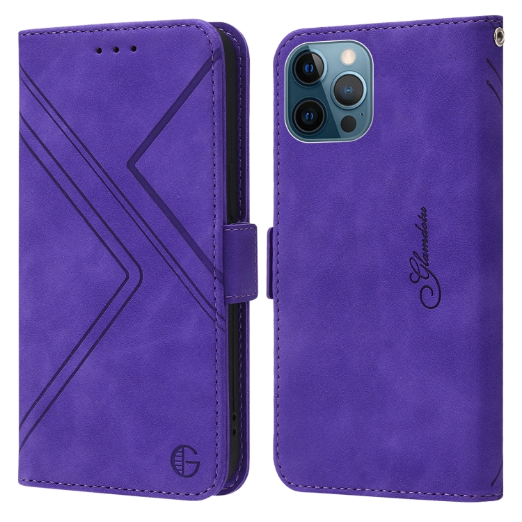 

For iPhone 14 Pro Max RFID Geometric Line Flip Leather Phone Case (Purple)