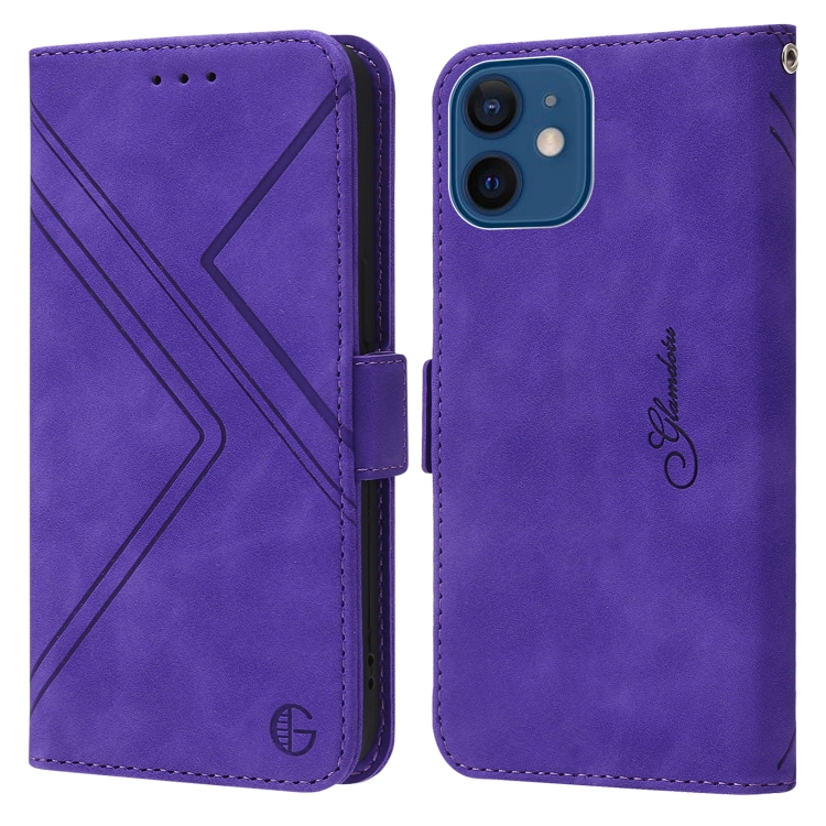 

RFID Geometric Line Flip Leather Phone Case For iPhone 13 mini / 12 mini(Purple)