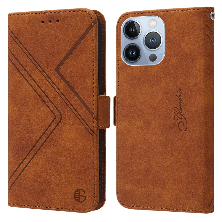 

RFID Geometric Line Flip Leather Phone Case ForiPhone 13 Pro(Brown)