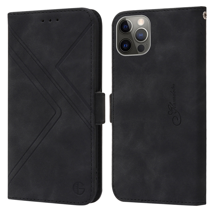 

RFID Geometric Line Flip Leather Phone Case ForiPhone 12 / 12 Pro(Black)