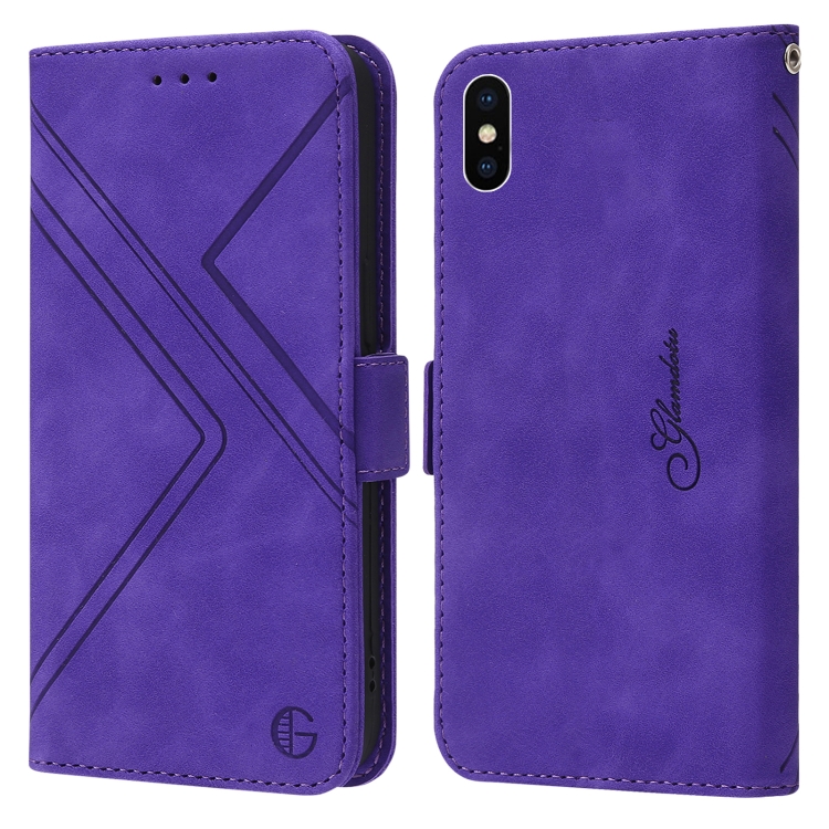 

RFID Geometric Line Flip Leather Phone Case For iPhone XS / X(Purple)