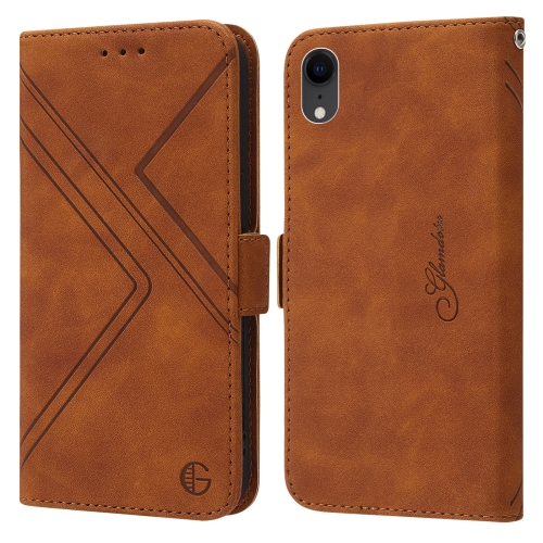 

For iPhone XR RFID Geometric Line Flip Leather Phone Case(Brown)