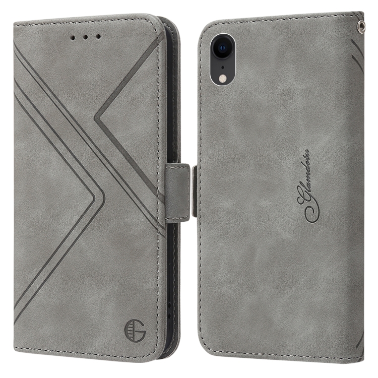 

RFID Geometric Line Flip Leather Phone Case For iPhone XR(Grey)