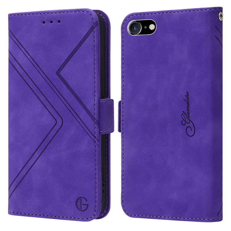 

RFID Geometric Line Flip Leather Phone Case For iPhone SE 2022 / SE 2020 / 8 / 7(Purple)
