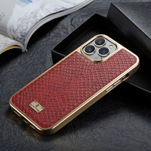 Fierre Shann Snake Texture Electroplating PU Phone Case For iPhone 13 Pro Max(Red)