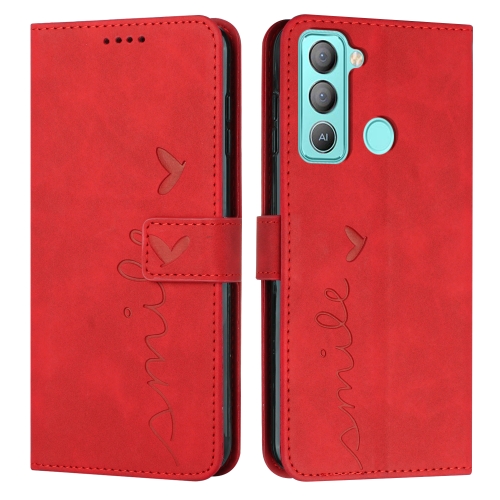 

For Tecno POP 5 LTE Skin Feel Heart Pattern Leather Phone Case(Red)