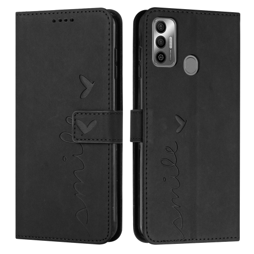 

For Tecno Spark 7T/Spark 7 Skin Feel Heart Pattern Leather Phone Case(Black)