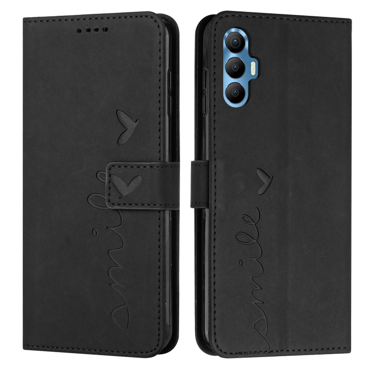

For Tecno Spark 8 Pro Skin Feel Heart Pattern Leather Phone Case(Black)