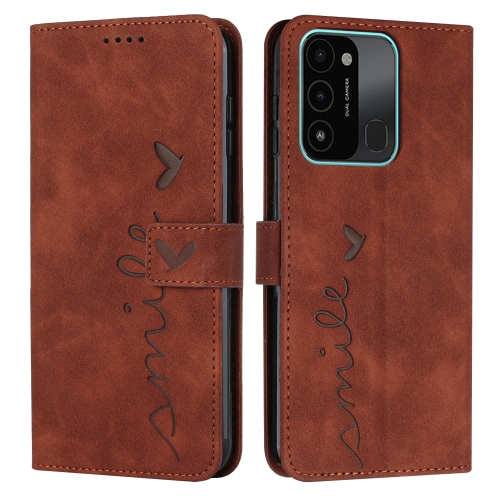 

For Tecno Spark Go 2022 Skin Feel Heart Pattern Leather Phone Case(Brown)