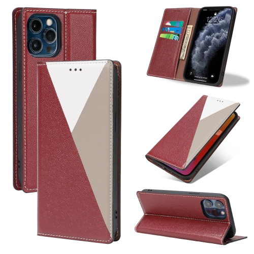 

3-Splicing Flip Microfiber Leather Phone Case For iPhone 13 mini(Red Grey)