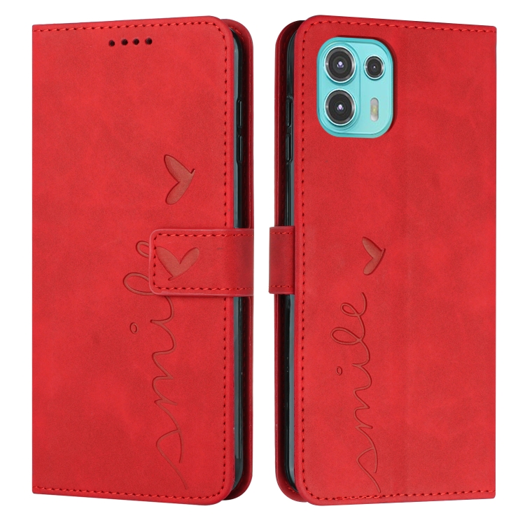 

For Motorola Edge 20 Lite Skin Feel Heart Pattern Leather Phone Case(Red)