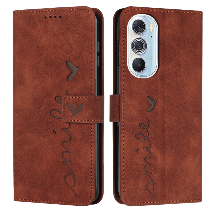 

For Motorola Edge X30 Skin Feel Heart Pattern Leather Phone Case(Brown)