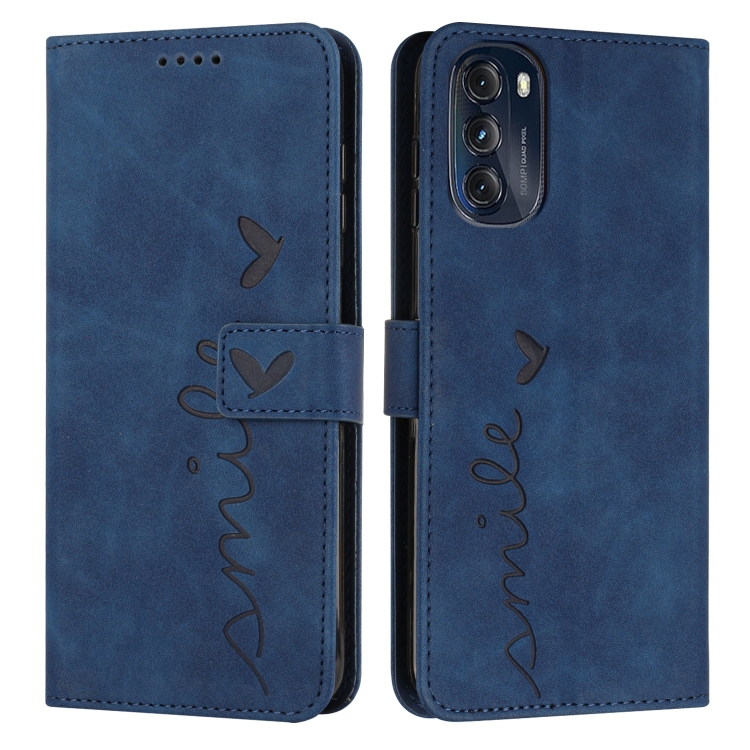 

For Motorola Moto G 2022 5G Skin Feel Heart Pattern Leather Phone Case(Blue)