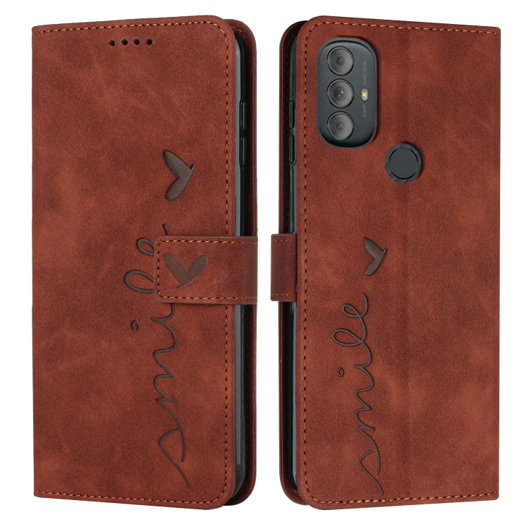 

For Motorola Moto G Power 2022 Skin Feel Heart Pattern Leather Phone Case(Brown)