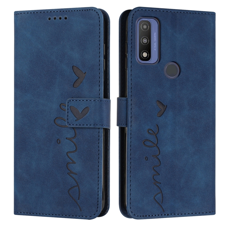 

For Motorola G Pure Skin Feel Heart Pattern Leather Phone Case(Blue)