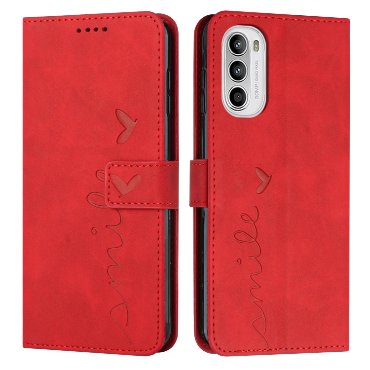 

For Motorola Moto G52 Skin Feel Heart Pattern Leather Phone Case(Red)