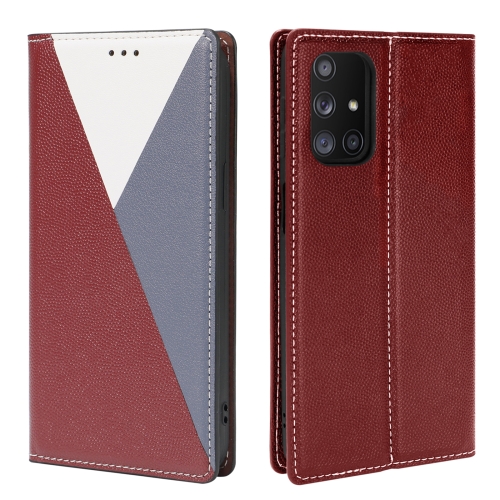 

For Samsung Galaxy A32 5G 3-Splicing Flip Microfiber Leather Phone Case(Red Blue)