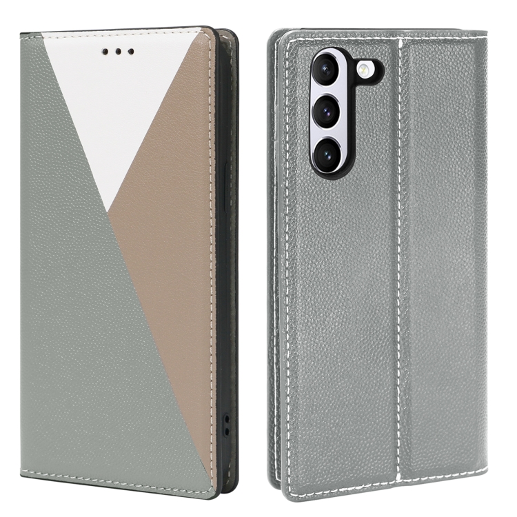 

For Samsung Galaxy S21 5G 3-Splicing Flip Microfiber Leather Phone Case(Grey)