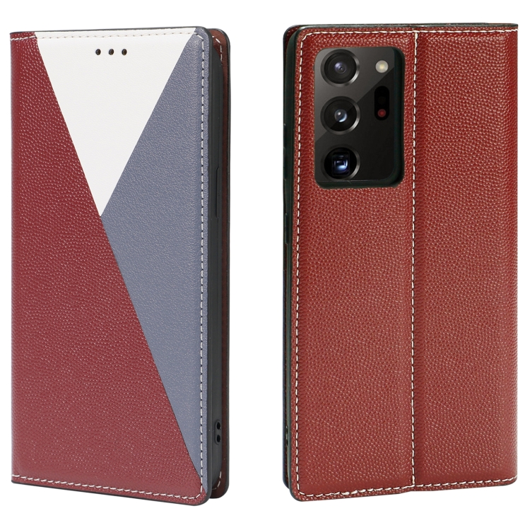 

For Samsung Galaxy S21 Ultra 5G 3-Splicing Flip Microfiber Leather Phone Case(Red Blue)
