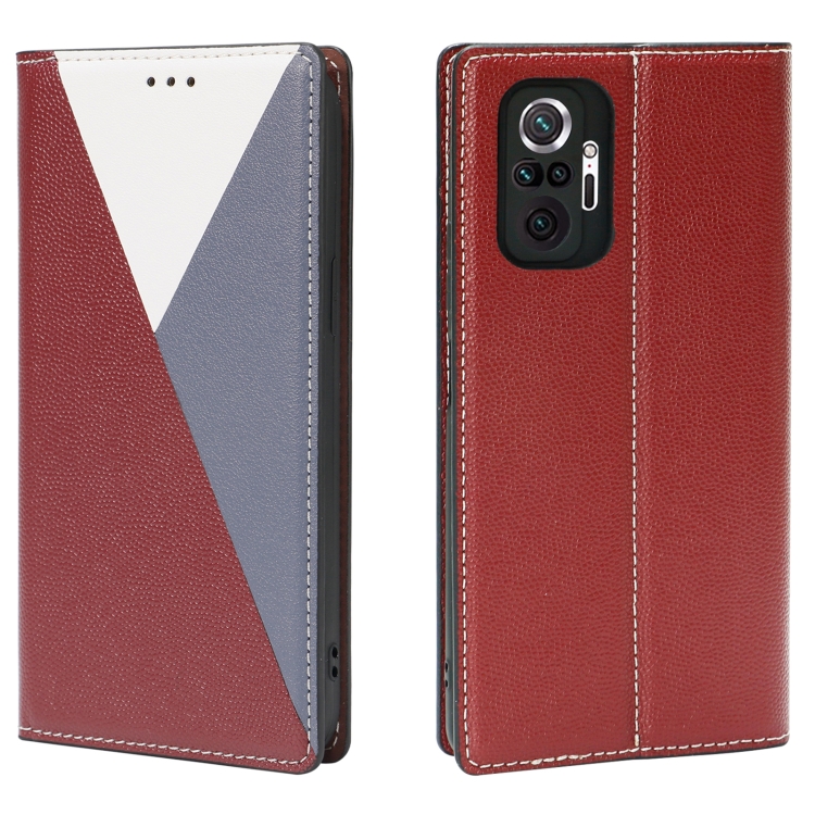 

For Xiaomi Redmi Note 10 Pro 3-Splicing Flip Microfiber Leather Phone Case(Red Blue)
