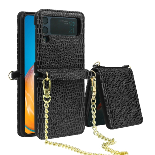 

For Samsung Galaxy Z Flip3 5G Crocodile Texture Folding Phone Case(Black)