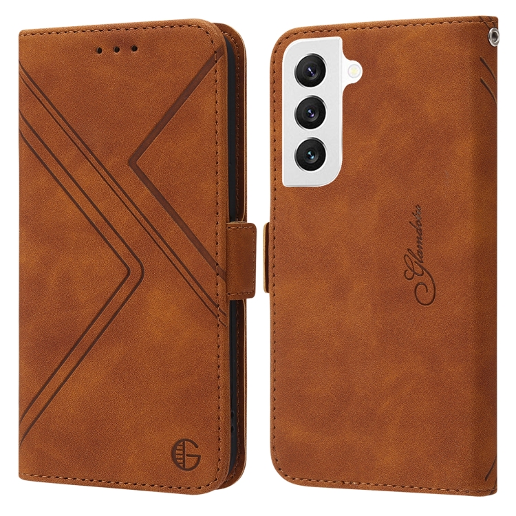 

For Samsung Galaxy S22 5G RFID Geometric Line Flip Leather Phone Case(Brown)