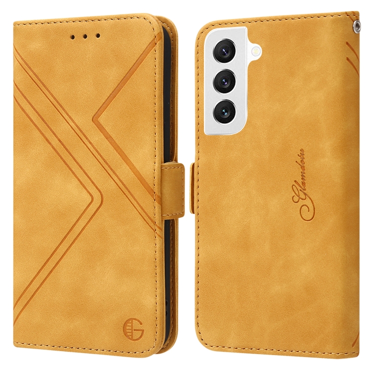

For Samsung Galaxy S22 5G RFID Geometric Line Flip Leather Phone Case(Yellow)