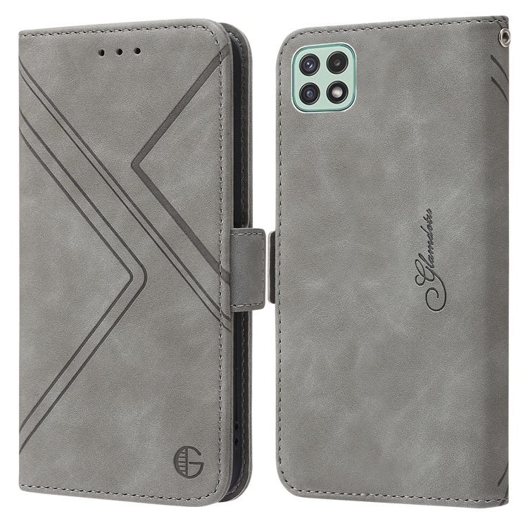 

For Samsung Galaxy A12 5G / 4G RFID Geometric Line Flip Leather Phone Case(Grey)
