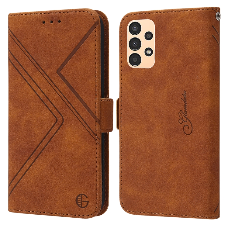 

For Samsung Galaxy A13 5G / 4G RFID Geometric Line Flip Leather Phone Case(Brown)