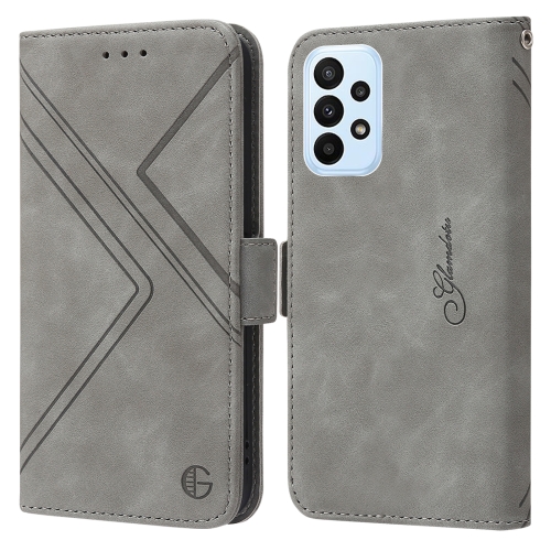 

For Samsung Galaxy A23 4G RFID Geometric Line Flip Leather Phone Case(Grey)