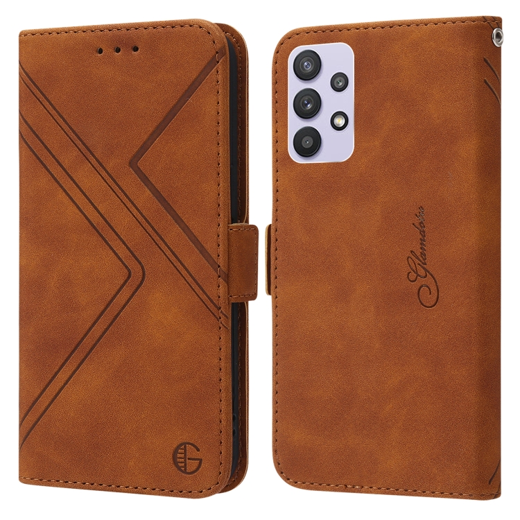 

For Samsung Galaxy A32 5G RFID Geometric Line Flip Leather Phone Case(Brown)