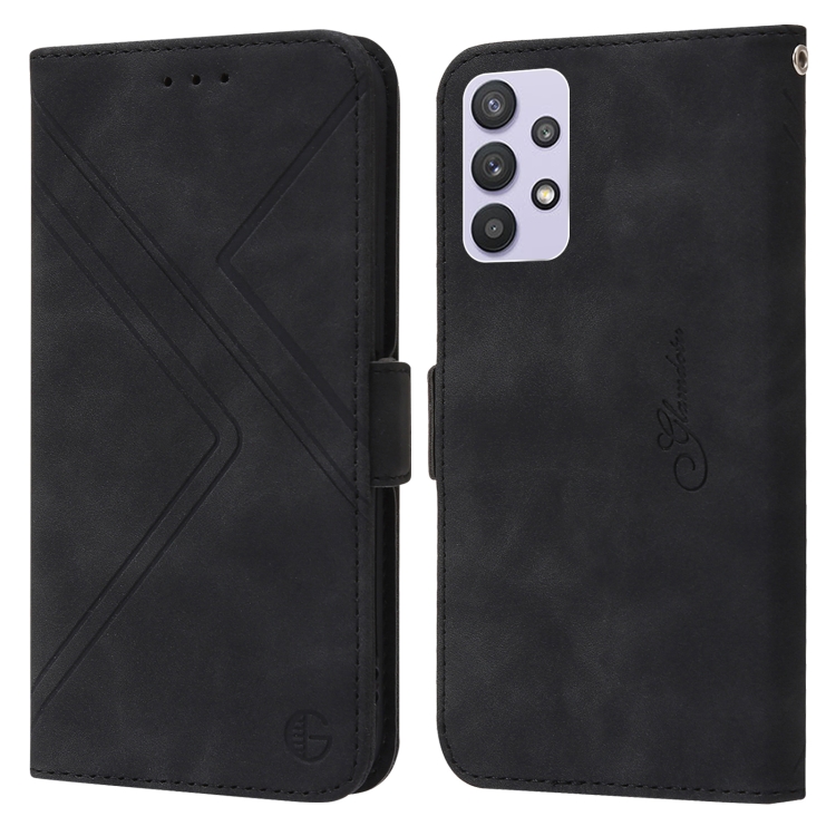 

For Samsung Galaxy A32 5G RFID Geometric Line Flip Leather Phone Case(Black)