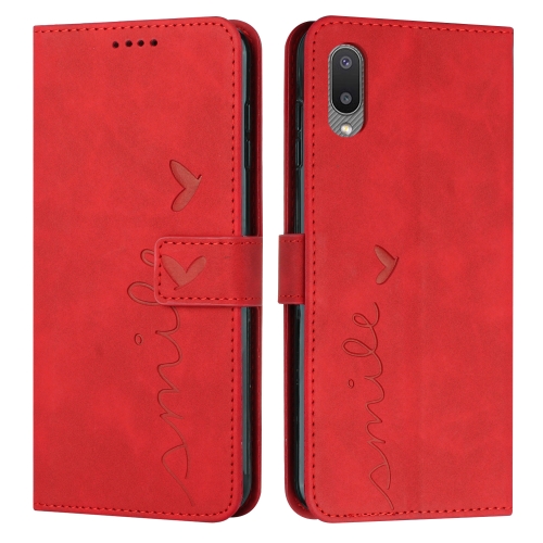 

For Samsung Galaxy A02/M02 Skin Feel Heart Pattern Leather Phone Case(Red)