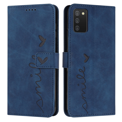 

For Samsung Galaxy A02S 164mm EU Version Skin Feel Heart Pattern Leather Phone Case(Blue)