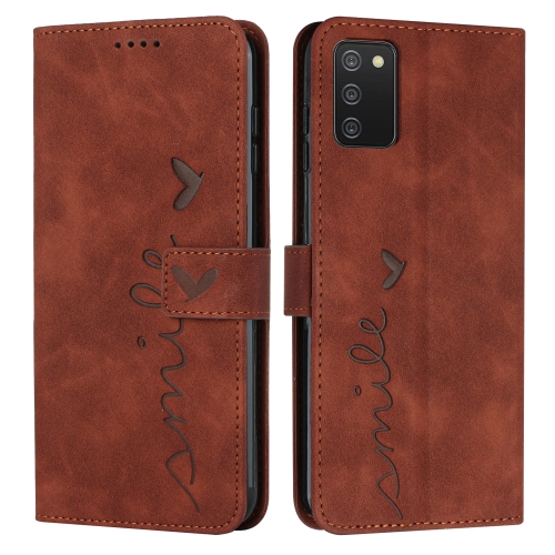 

For Samsung Galaxy A02S 166mm US Version Skin Feel Heart Pattern Leather Phone Case(Brown)