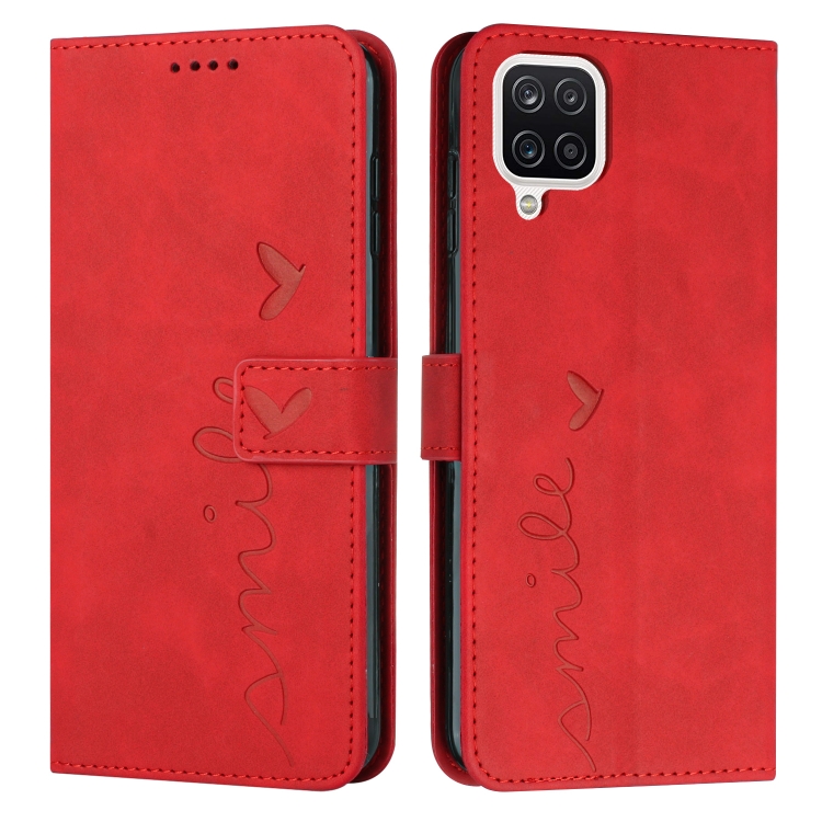 

For Samsung Galaxy A12 Skin Feel Heart Pattern Leather Phone Case(Red)