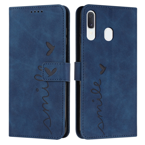 

For Samsung Galaxy A20/A30 Skin Feel Heart Pattern Leather Phone Case(Blue)