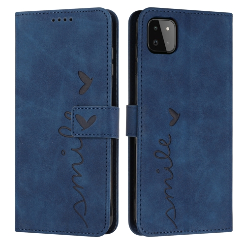 

For Samsung Galaxy A22 5G Skin Feel Heart Pattern Leather Phone Case(Blue)