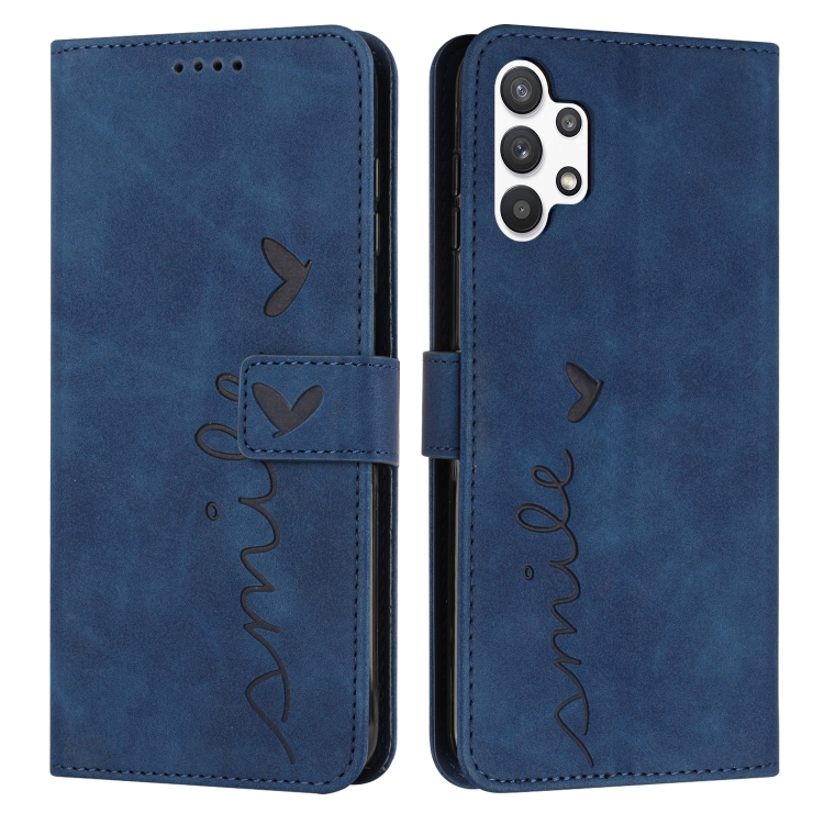 

For Samsung Galaxy A32 5G Skin Feel Heart Pattern Leather Phone Case(Blue)