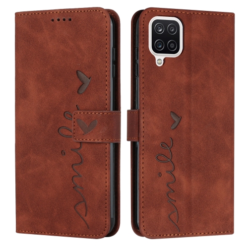 

For Samsung Galaxy A42 5G Skin Feel Heart Pattern Leather Phone Case(Brown)