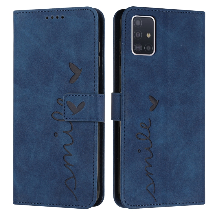 

For Samsung Galaxy A51 4G Skin Feel Heart Pattern Leather Phone Case(Blue)