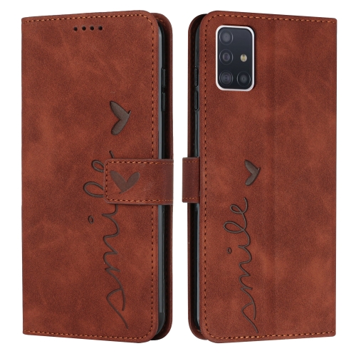 

For Samsung Galaxy A51 5G Skin Feel Heart Pattern Leather Phone Case(Brown)