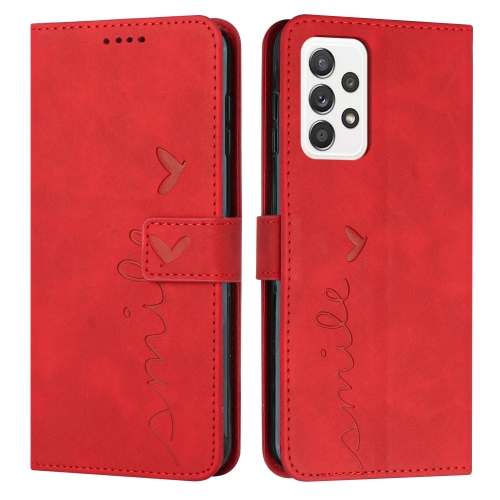 

For Samsung Galaxy A52 Skin Feel Heart Pattern Leather Phone Case(Red)