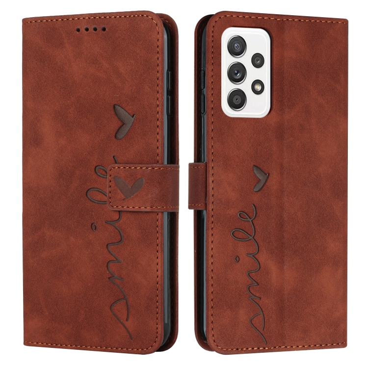 

For Samsung Galaxy A53 5G Skin Feel Heart Pattern Leather Phone Case(Brown)