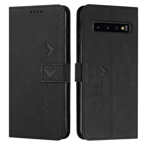 

For Samsung Galaxy S10 Skin Feel Heart Pattern Leather Phone Case(Black)