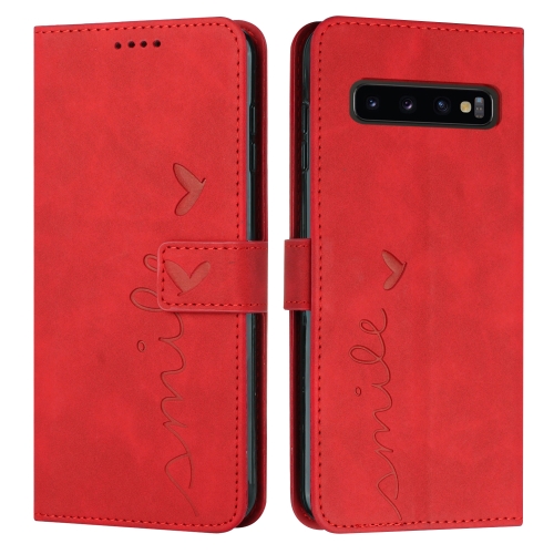 

For Samsung Galaxy S10+ Skin Feel Heart Pattern Leather Phone Case(Red)